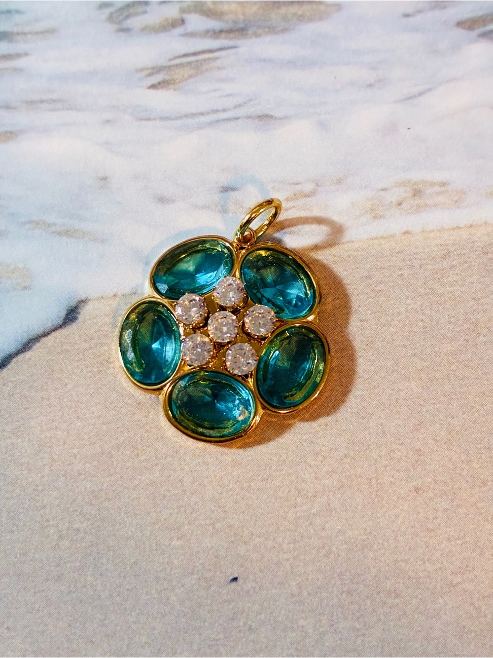 Green-Blue & Gold Gemstone Pendant Like New